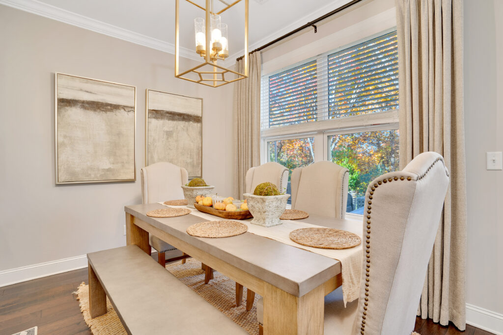 Dining room with custom drapery