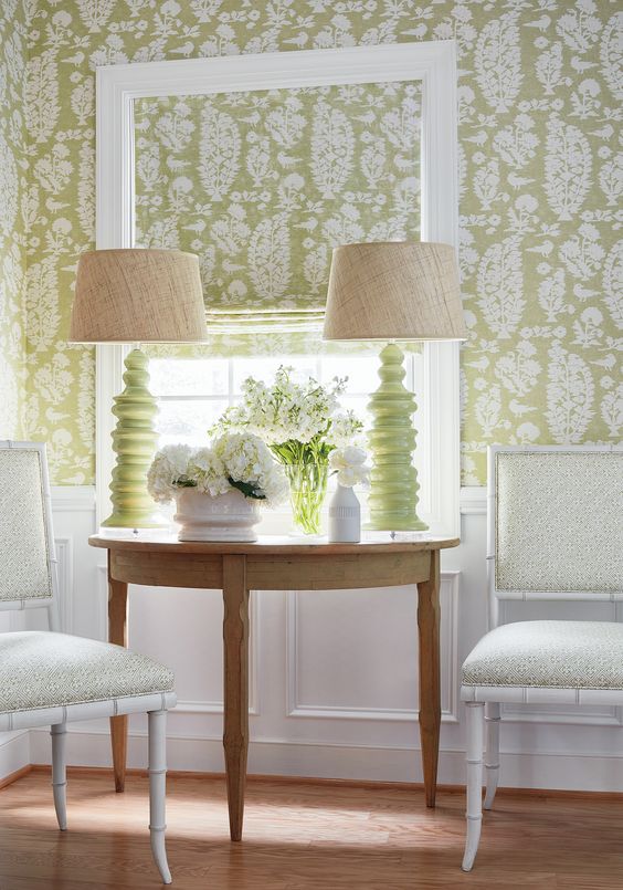 Roman shade with matching wallpaper