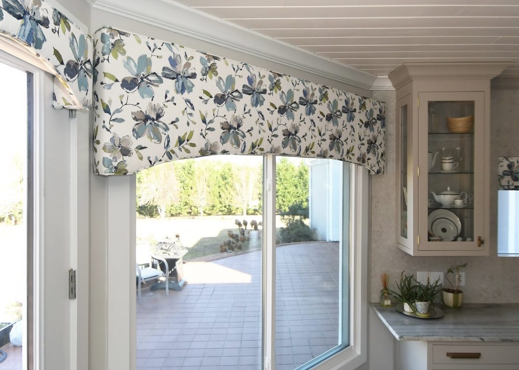 Kitchen window valances for motorized shades