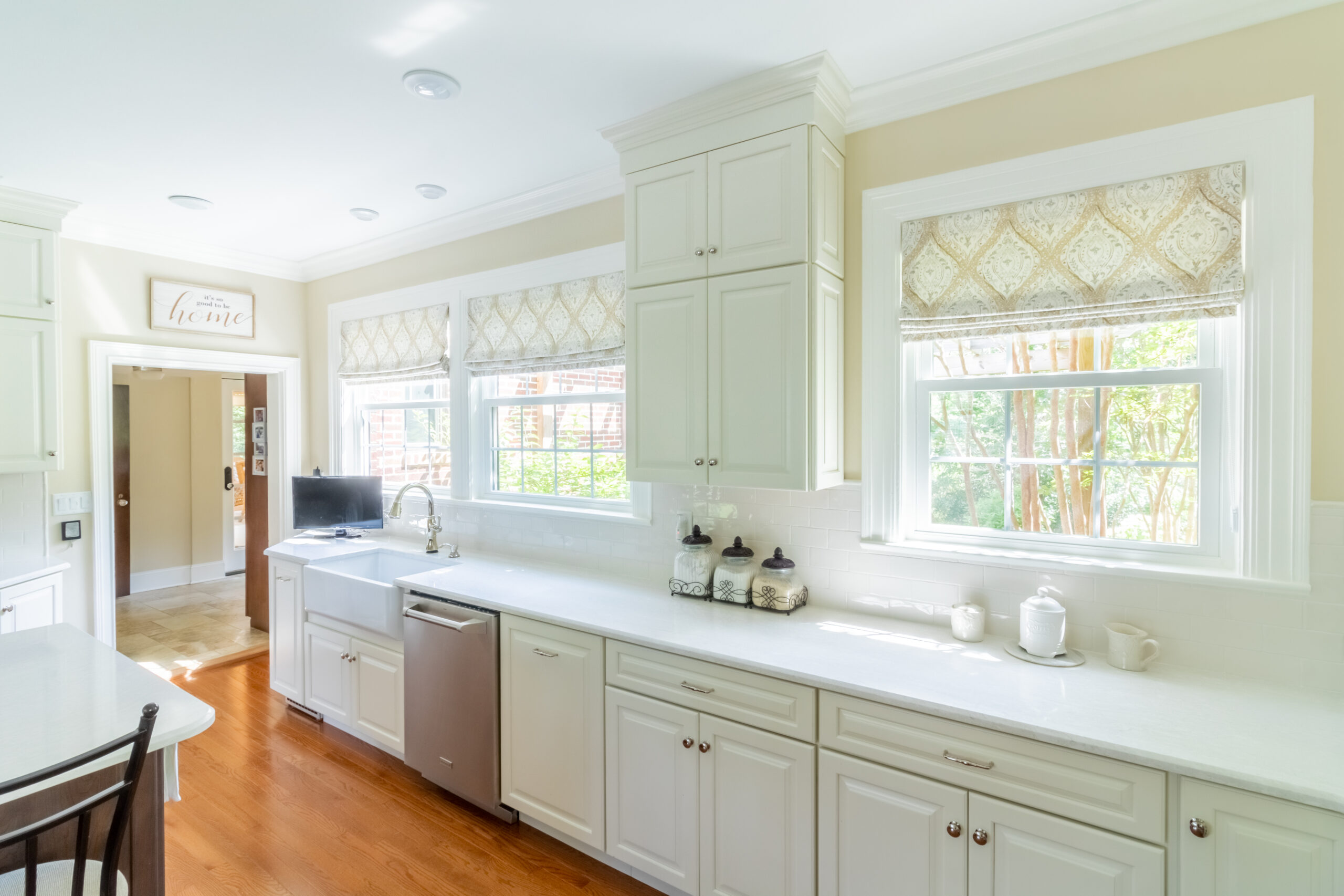 Three Roman shades in the kitchen