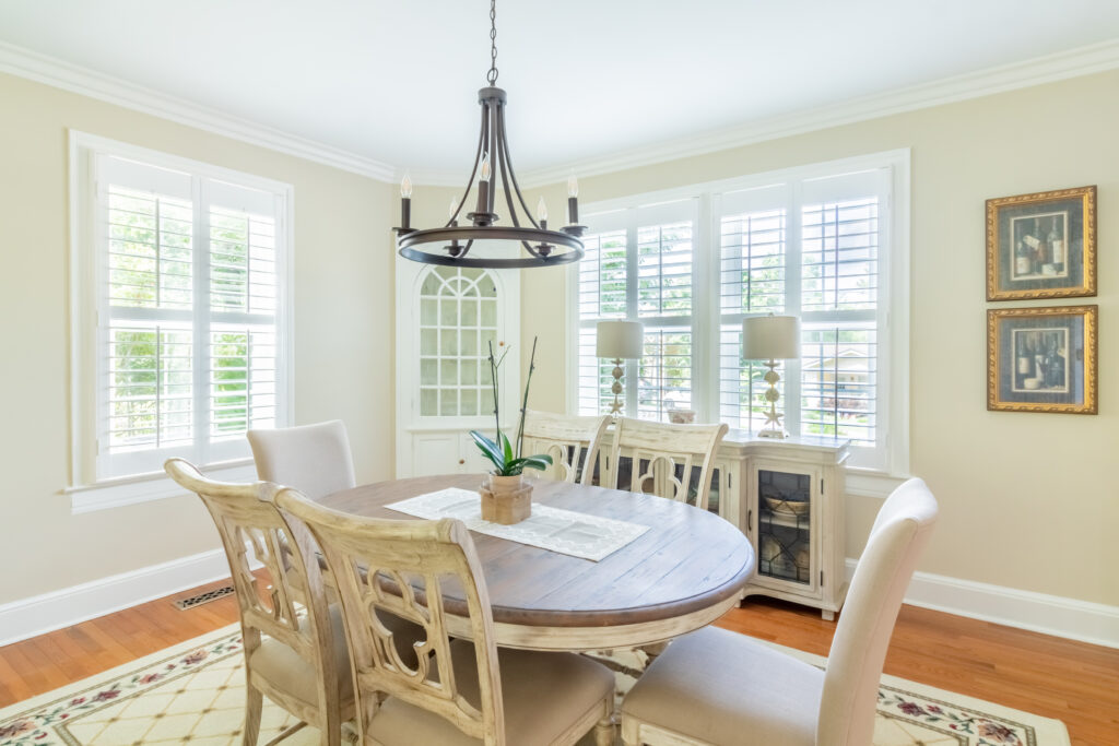 Breakfast nook sitting area with plantation shutters